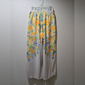 SHEIN Floral Wide-Leg Pants - Yellow and Blue